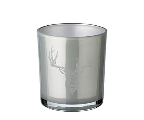 EDZARD Lot de 2 photophores en Verre ETO (Hauteur 8 cm, Ø 7 cm), Gris, photophore avec Motif cerf