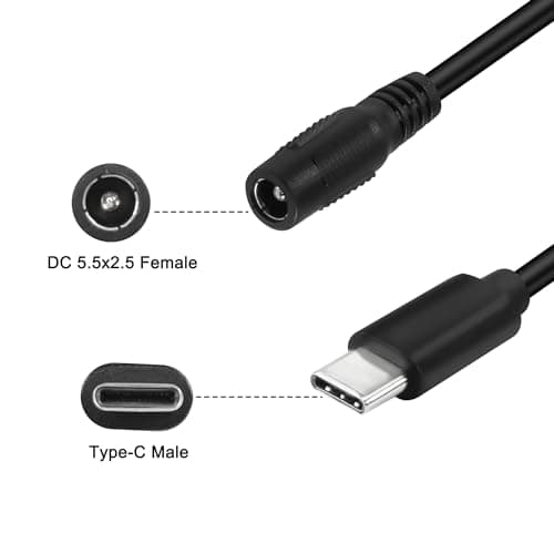MEIRIYFA USB 3.1 Type-C mâle vers DC 5,5 x 2,5 mm mâle Femelle câble d'extension de Prise d'alimentation pour téléphones tablettes – 25 cm