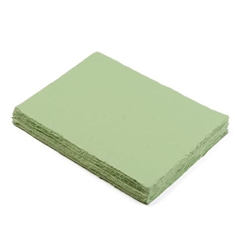Papier Mixte A4 Vert Fait À La Main Avec Bord Frangé, 21 X 30 cm – 150 GSM – Papier Chiffon Texturé Pressé À Froid Fabriqué Avec Du Coton Recyclé Pour La Fabrication De Cartes – 50 Feuilles