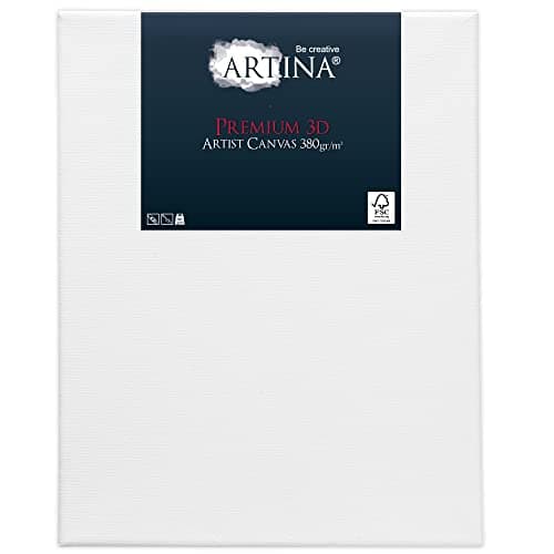 Artina Lot de 3 Premium 3D Canvas Toile Peinture 20x30 cm – FSC® Châssis Bois pour Toiles 100% Coton 380 g/m2 Sans Acide – Toile a Peindre Blanche Tableau Peinture Stable Apprêté 3 Fois Cadre Toile