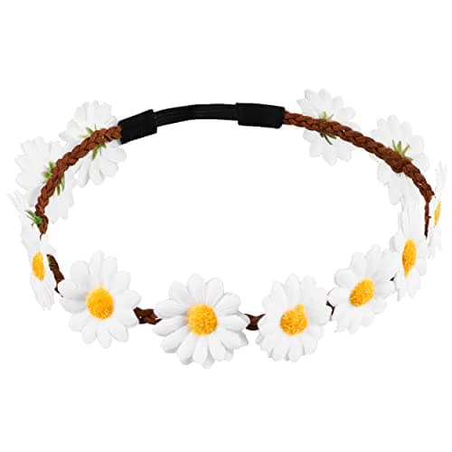 Balinco Ensemble 3 pièces hippie avec bandeau à fleurs | lunettes de soleil rondes en nickel avec verres roses | boucles d'oreilles arc-en-ciel peace