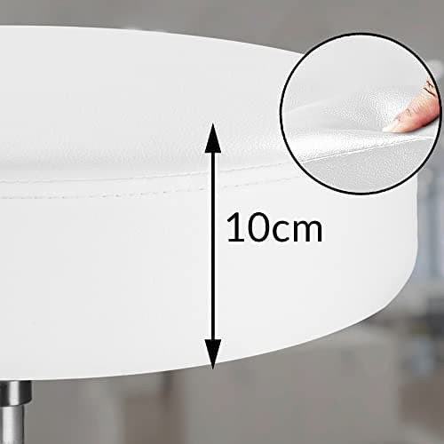 Casaria® Lot de 2 tabourets de Bureau Blanc pivotant 360° Hauteur réglable 46-60 cm avec roulettes Rembourrage 10 cm