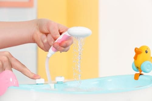 BABY Born Baignoire avec Changement de Couleur - Fonction Douche et Son - Accessoires Haut de Gamme pour poupées de 36 et 43 cm - Fonctionne également avec de l'eau véritable