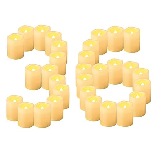 CANDLE IDEA 36 Pièces Bougies LED Sans Flamme Vacillante, Alimentées Par Piles Bougies Chauffe-Plat Électriques Sans Flamme Petite Bougie Pour Anniversaire Mariage Halloween Noël Décoration