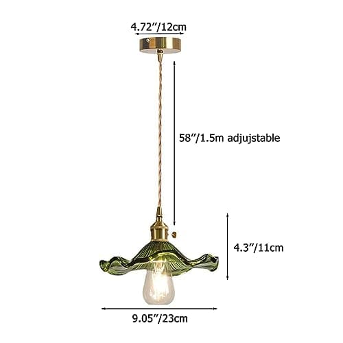 EKSED Lampe à suspension en verre vert Douille en laiton doré avec interrupteur, plafonnier suspendu pour îlot de cuisine (Vert)