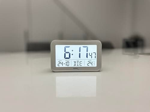 Technoline WT497 Réveil numérique Moderne, température intérieure, Date, Jour de la Semaine, Alarme et Snooze, Blanc