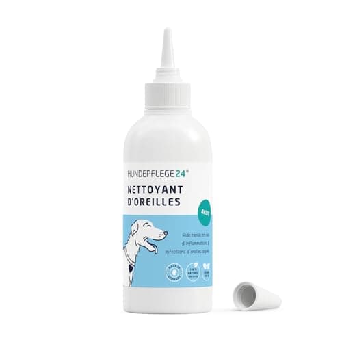 Hundepflege24 Nettoyant Oreille Chien Intense - Super Puissant en Cas d'inflammations & infections - Gouttes d'oreilles Naturelles pour Chiens avec du piroctone olamine, de la Camomille & l'aloe Vera