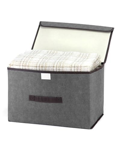 QWORK® Lot de 2 boîtes de rangement pliables avec couvercles, caisse de rangement pliable en tissu, 36 x 23 x 24 cm, gris, pour vêtements, jouets et organisation de garde-robe