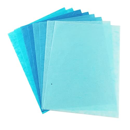 Lot de 50 feuilles de papier de mûrier - Couleurs unies - Motif origami - Fait à la main - Pour fabrication de cartes japonaises - Bleu