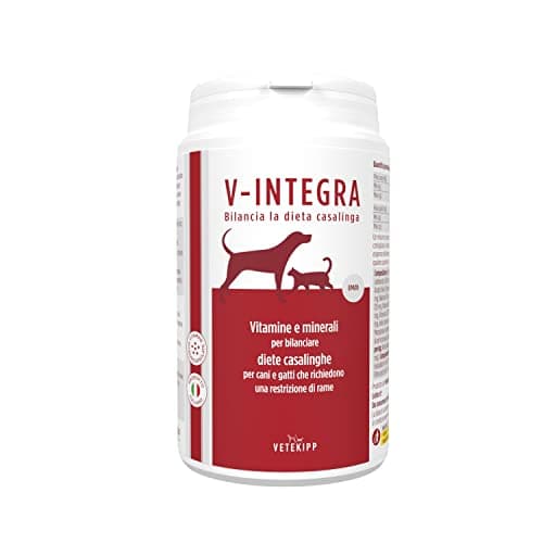 V-INTEGRA Epato Chiens et Chats - Supplément Complet de vitamines et minéraux pour la Ration ménagère des Chiens et Chats nécessitant Une Restriction en cuivre - 200g - Produit en Italie