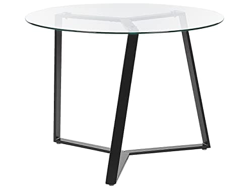 Table à Manger Moderne Ronde Glamour ⌀ 100 cm 4 Places en Verre Trempé Plateau Noir Kebri