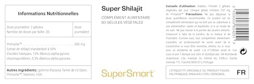 Super Shilajit (Primavie ®) - Capsule Tonique Ayurvédique - Booste la Vitalité et l'Énergie - Contribue à Augmenter la Biodisponibilité de la CoQ10 ainsi que l'Endurance Physique - Vegan Supersmart