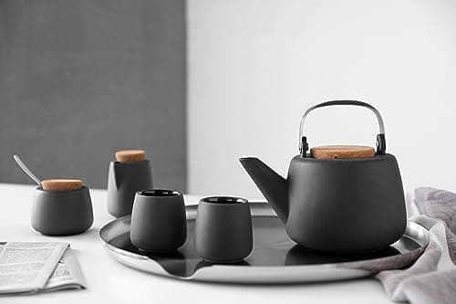 Théière en porcelaine avec poignée, infuseur en acier inoxydable, bec anti-gouttes, thé en vrac, thé à feuilles 1.2 L, noir mat