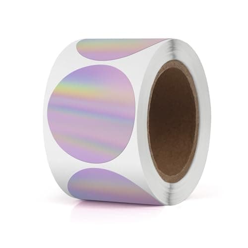 YIKIADA Holographiques Étiquettes Thermiques Rondes Adhésives 38 mm Violet Laser Autocollantes Imperméable Imprimable pour Bureau École QR Inventaire 200 Pièces par Rouleau