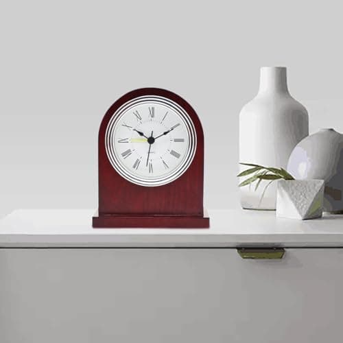 Horloge de table analogique en bois, Réveil analogique rétro en bois Horloge de chevet enfants Réveil cheminée analogique Horloge de table à piles sans tic-tac Réveil pour chambre denfant,12cmx10cm