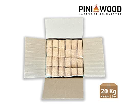PINI Briquettes de bois 100 % hêtre dur RUF cheminée, poêle, barbecue, foyer, bois de chauffage, 20 kg