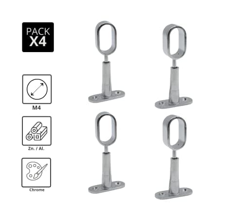 DOJA Barcelona | Support Tringle Penderie | 4 Support pour Barre Penderie Ovale | Hauteur 45 à 80mm | Zinc-Aluminium | Support Central de Tube pour Armoire Penderie Vetement, Tringle Rideau Plafond