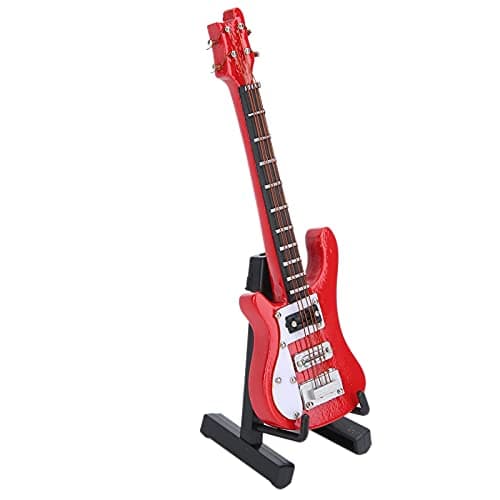 10CM Réplique de Guitare Miniature, Miniature Guitare Ornement en Bois, Mini Instrument de Musique Décor Maison de Poupée Modèle Décoration de la Maison(rouge)