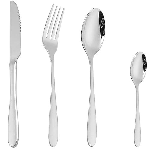 CAOPAOTI Ensemble couverts de table 24 pièces, Service de couvert acier inoxydable pour 6 personnes, Set ménagére avec steak couteau et fourchette cuillère, passe au lave-vaisselle et poli miroir