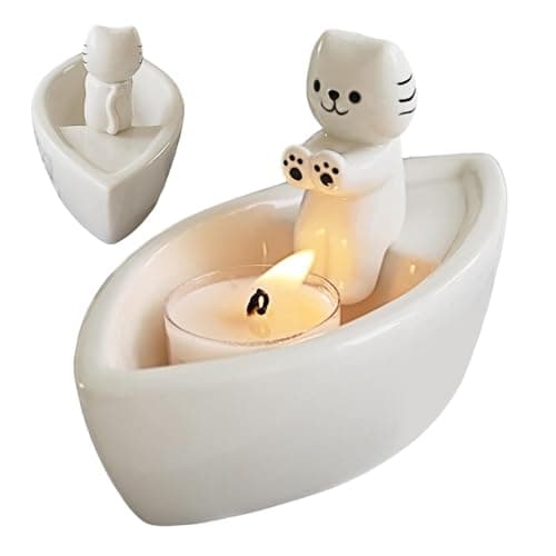 Chandelier de bureau en forme de chaton – Support créatif pour bougies en bateau | Stand de décor de chaton | Bougeoir chat mignon chauffant les jambes | Ornements créatifs de chandelier en forme de b