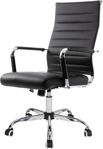 UEV Chaise de Bureau Ergonomique Kolumbus Cuir PU, Moderne avec roulettes et Accoudoirs, Hauteur Réglable, Pivotant Universel, Capacité de Poids jusqu'à 150kg, Noir