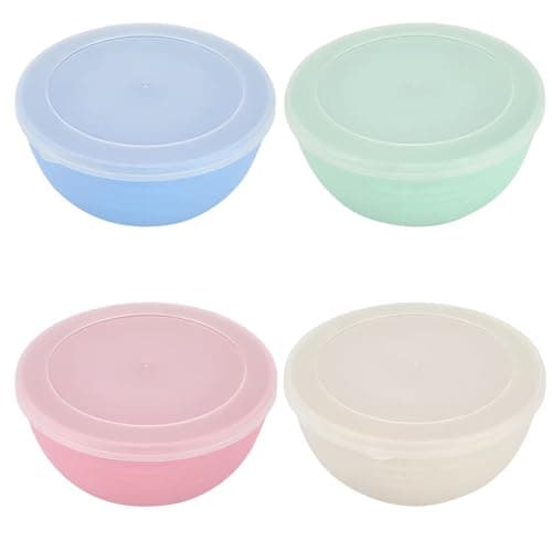 Sporgo Lot de 4 bols avec couvercle : 24 oz Bols à céréales 710 ml Saladier avec couvercle Bol en plastique incassable Bol à soupe Bol à salade pour enfants adultes