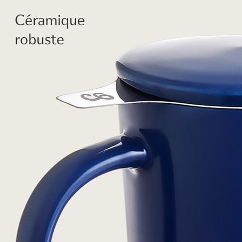 Cosumy Tasse à Thé avec Infuseur et Couvercle 400ml Grand - Céramique - Reste Chaud Longtemps (Bleu Profond)