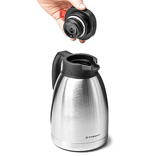 Forgast Thermos de conférence | Acier inoxydable | Capacité 1,5 litres | Rabat avec bouton et poignée en plastique | pour boissons froides et chaudes | Facile à nettoyer | Lavable au lave-vaisselle