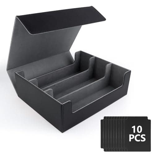 NVIYAM Deck box 1800+ Boîte à Cartes Pour MTG carte Pokémon,Boîte à Cartes à Jouer avec 10 Séparateurs de Cartes,Noir+Gris Boîte à Rabat Magnétique Avec Cuir Pu Pour Cartes Magic Commander TCG