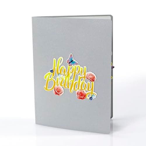 CUTPOPUP Happy Birthday Floral - Joyeux anniversaire floral, carte d'anniversaire pop-up, carte de vœux pop-up 3D (Happy Birthday Floral) BD138FR1520