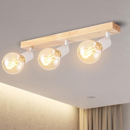 ANWIO Plafonnier Spots, 3 Spots de Plafond Led Intérieurs Base E27, Spots de Plafond Blancs avec Base Rectangulaire, Spots de Plafond LED Rotatifs (Sans Ampoules).