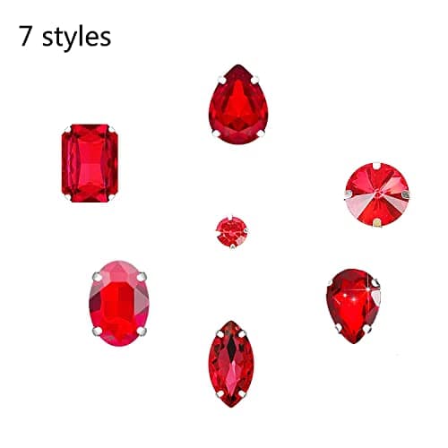 186 Pcs Strass en Verre, Cristal Clair, Strass à Griffe en Métal, Pierres Précieuses à Coudre en Verre, Strass à Coudre sur Griffe, pour Décoration d'Artisanat, Décoration de Couture de Robe (Rouge)