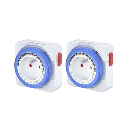 TESSAN Prise Minuteur Programmable 24 Heures, Programmateur Prise de Courant 3680W, Timer Prise Electrique à 96 Segments, Intervalle de 15 Minutes, Prise Minuterie de Cycle Quotidien, pour Lampes