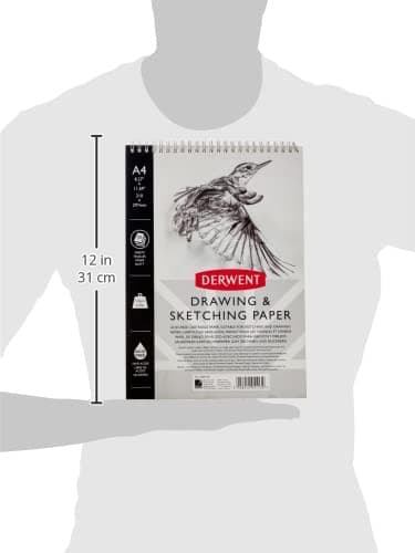 Derwent - Carnet de Croquis A4 Portrait avec Dos Rigide, 30 Feuilles de Papier Non-Acide, Reliure Spirale, Qualité Professionnelle, 2300139