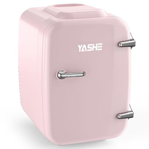 YASHE Mini Frigo de Chambre, 4 Litres Frigo Cosmetique, Petit Frigo Thermoélectrique CA/CC pour Boissons, Nourriture, Beauté, Bureau, Dortoir, Voiture, Rose