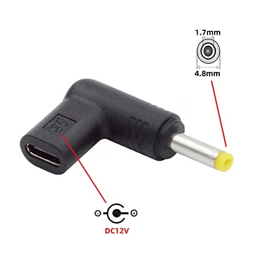 xiwai USB 3.1 Type C USB-C Femelle vers DC 12V 4.8x1.7mm Adaptateur PD Emulator Trigger 90 Degree Angled