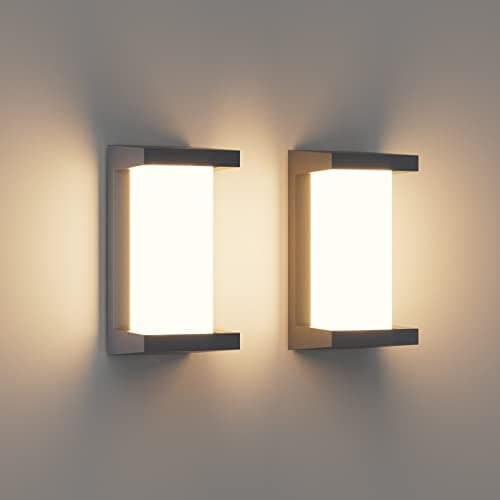 Klighten 2 Piece 24W LED Extérieur Applique Murale, 3000K, IP65 Imperméable Lampe murale, Moderne Applique Murale Rectangulaire pour l'Intérieur, l'Extérieur, le Patio et plus. anthracite