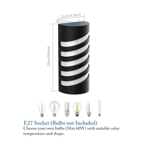 Klighten Noir Lampe Murale Exterieur/Interieur, E27 Applique Murale, IP65 Éclairage Mural pour Entrée Couloir Escaliers, Ampoule non Incluse