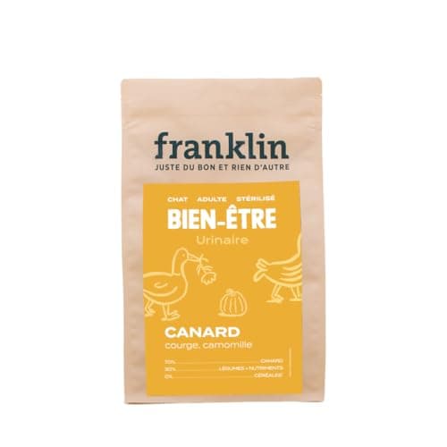 Franklin – Croquettes pour Chat Stérilisé – Gamme Bien-être – avec 70% de Canard – sans céréales – Mono-protéine – Taille 10mm – 6 kg