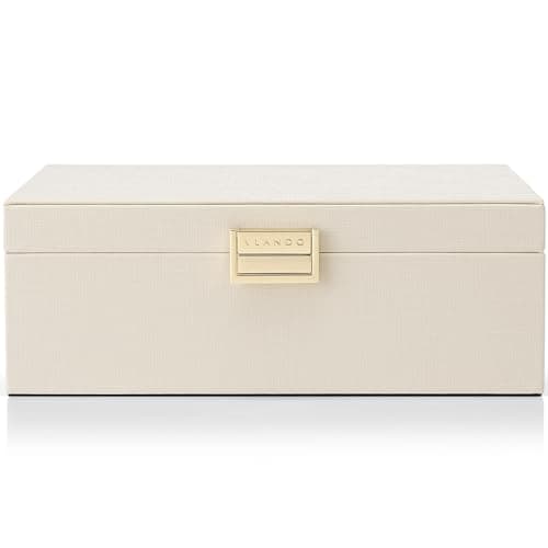 Vlando Boîte à bijoux en cuir à 2 niveaux pour femme et fille avec 2 coussins de montres, organisateur de bijoux, boîte à bijoux, idée cadeau, pour montres, bagues, boucles d'oreilles, colliers