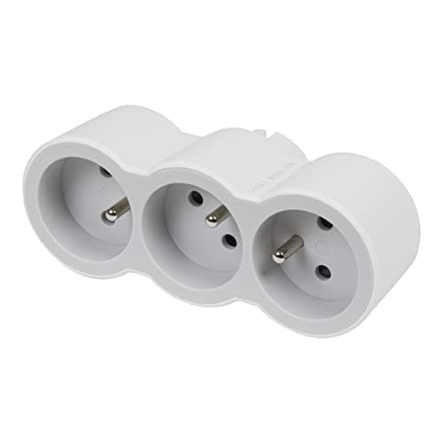LEGRAND - Fiche Multiprise Triplite - 3 Prises Frontales avec Terre - Positionnement Horizontal - Sécurité Enfant Intégrée - Blanc et Gris Clair
