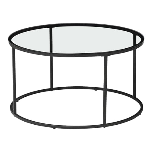 [en.casa] Table Basse Ronde pour Salon Métal Verre Trempé Clair 45 x 80 cm Noir Transparent