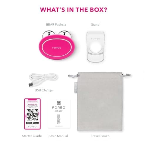 Foreo Bear Appareil Intelligent Lifting Par Micro-Courants - Masse Le Visage Sculpte La Mâchoire - Lifting Visage Non Invasif - Anti-Rides - Sûr Et Sans Douleur - Fuchsia