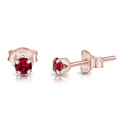 DTPsilver - * MINI * Boucles d'oreilles/Clous en Argent Fin 925 Plaqué Or Rose et Cristaux de Swarovski® Elements Ronds - Diamètre: 3 mm - Couleur: Rubis