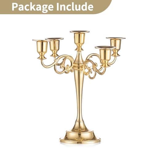 Nuptio Candélabres Bougeoirs Dorés 5 Bras en Métal Bougeoirs 27cm Haut Bougeoir Conique pour Mariage Fête d'anniversaire Table À Manger Salon Cheminée Décorations Noël