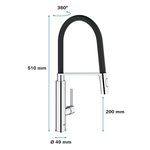 GROHE Robinet de cuisine évier Feel, Robinet avec douchette extractible, Bec en forme de U, Inverseur 2 jets, Installation et nettoyage facile, Supersteel, 31489000 (Import Allemagne)