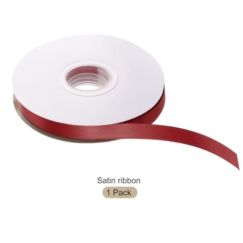 Rebower Ruban en Satin Épais Double Face en Gros-Grain de Soie - 50 Yards/150 Pieds [pour Emballage Cadeau, Nœuds pour Cheveux, Mariage, Gâteau, Fleurs] - 3/8" (1Cm)/Rouge Bordeaux