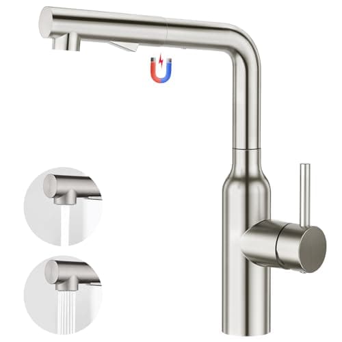CREA Robinet Mitigeur D'évier de Cuisine avec Douchette Extractible, Robinet pour Cuisine à Monolevier avec pulvérisation Nagnétique Rétractable, Acier Inoxydable brossé mat
