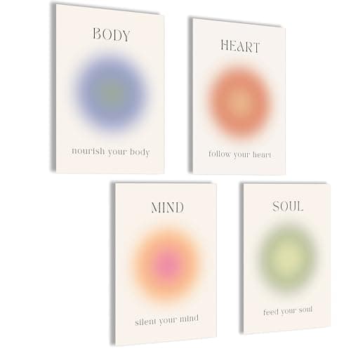 Aura Lot de posters Images Body Mind Soul Heart Style esthétique Preppy Room Decor Y2K Esthétique Yoga Loi de l'attraction Manifestation