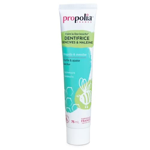 PROPOLIA - Dentifrice Antibactérien pour Gencives sensibles - Soin naturel à la Propolis et Menthe - Action contre les caries & le tartre - Sans fluor - Fabriqué en France - 75 ml